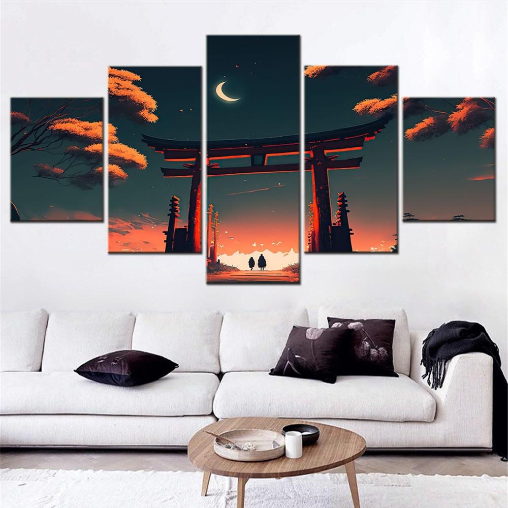 

5 Pieces Canvas Wall Arts Japan Landscape Japanese Torii Gate Poster Painting Modular Home Decor Picture Modern Living Room Gift 20x35 20x45 20x55cm