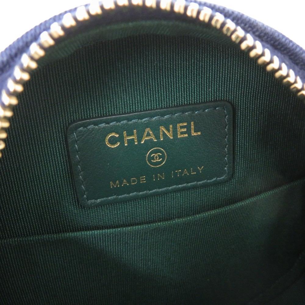 Used AUTHENTIC CHANEL Chain Shoulder CC Mark Matelasse Round Shoulder Bag Blue Cotton