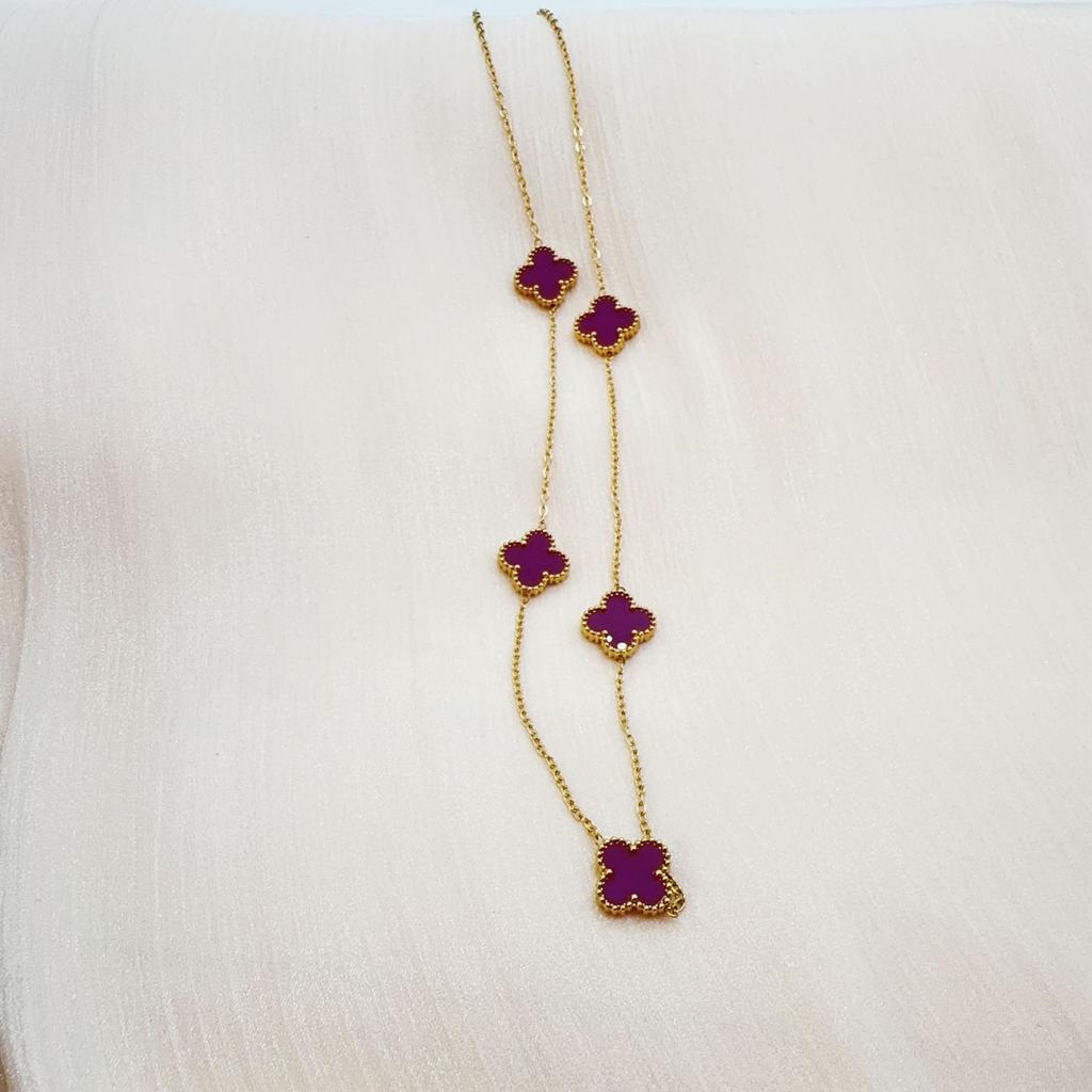 Double Sided Titanium Steel Clover Bracelet Necklace Ring Earrings Women's Non Fading Set Jewelry