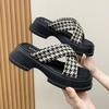 2025 New Cross-woven Thick-soled Roman Sandals Women's Retro Square Head Fashion Wear One-word Beach Shoes Women