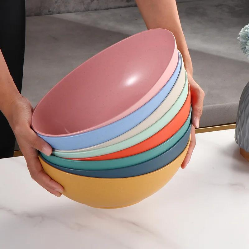 Sale Eco Friendly Wheat Straw Bowl Large Kitchen Fruit Salad Vegetable Dish Creative Microwavable Food Bowl for Household Use