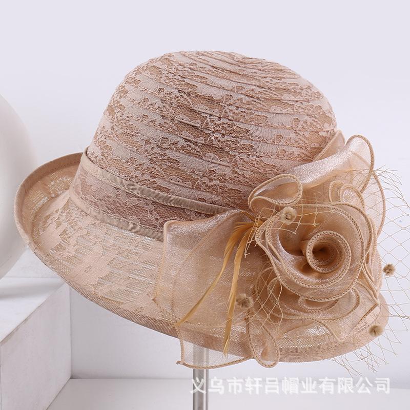 Summer lace breathable sun hat women's mesh flower pot hat sun hat fashion versatile crimped top hat