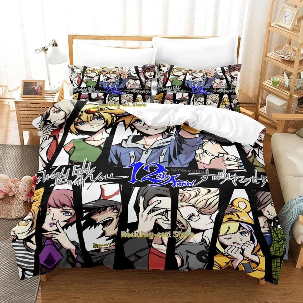 The World Ends With You Sakuraba Neku Bedding Set Cartoon Anime Three-piece Set Adult Kid Bedroom Duvetcover Sets 3D Kawaii Cool