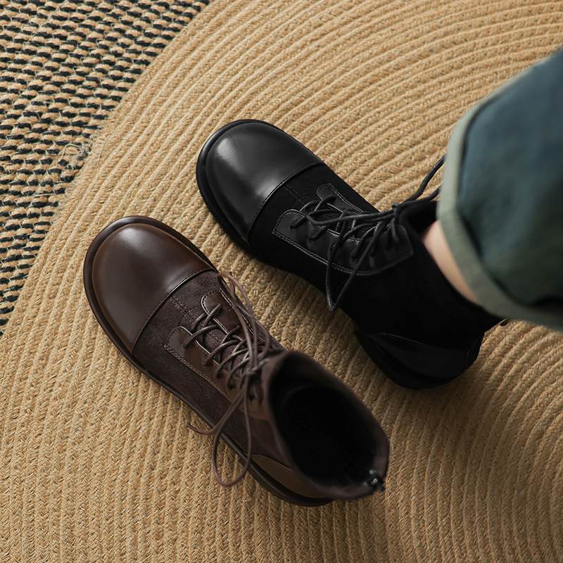 Krazing Po Microfiber Winter Round Toe Size 33 Western Boots Size 43 Lace Up Low Heels European Designer Ankle Boots