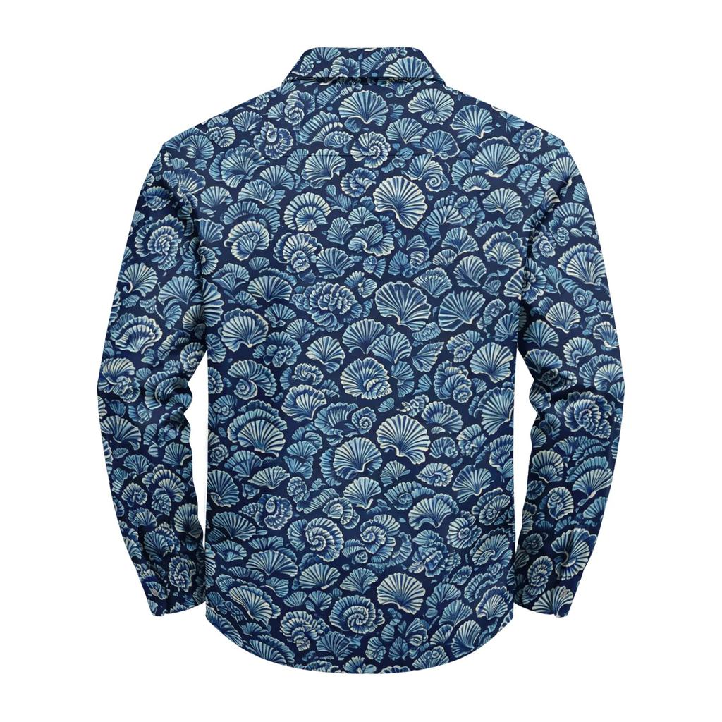 Herren Hawaiihemd Lockerer Schnitt Langarm Knöpfe Retro Lässig