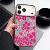 Vibrant Magenta Floral Design Flexible & Durable Shockproof Soft TPU Leather Texture Cover Case for iPhone 17 Pro Max Air 16e 16 15 14 13