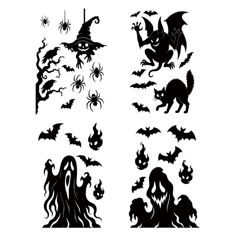 Halloween window sticker red hand black and white skull glass sticker transparent pvc glue-free static sticker decoration
