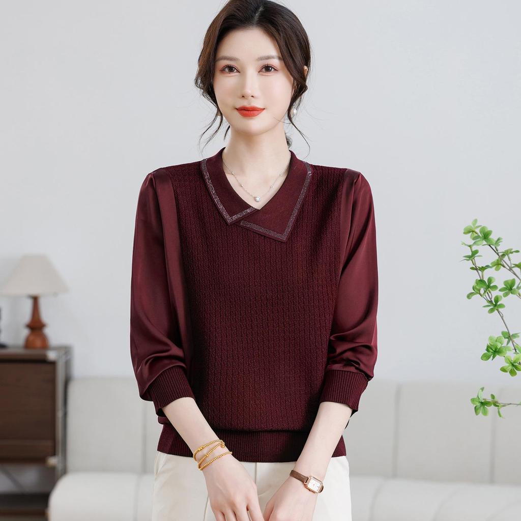 Mom's Spring Knit Sweater - Stylish Plus Size Top for Mid-Aged & Elderly Women