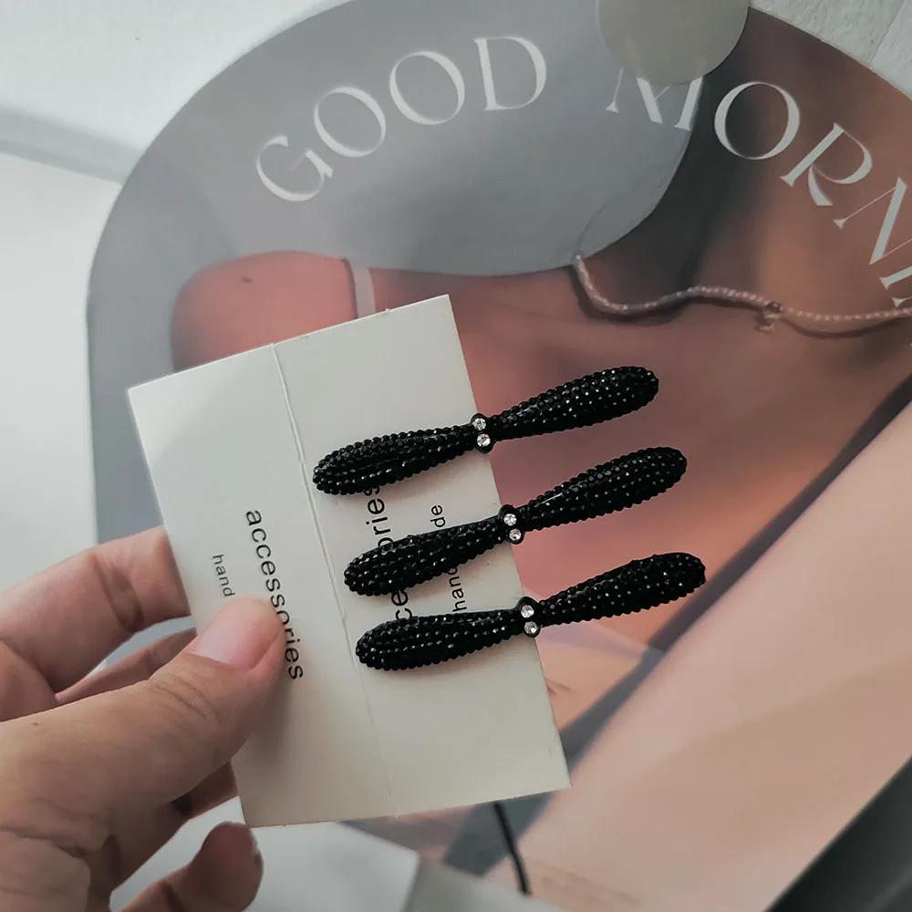 3pc Fashion Black Hairpin Hair Side Clips for Women Hair clip with black diamond bangs clip simple broken hair clip hair clip