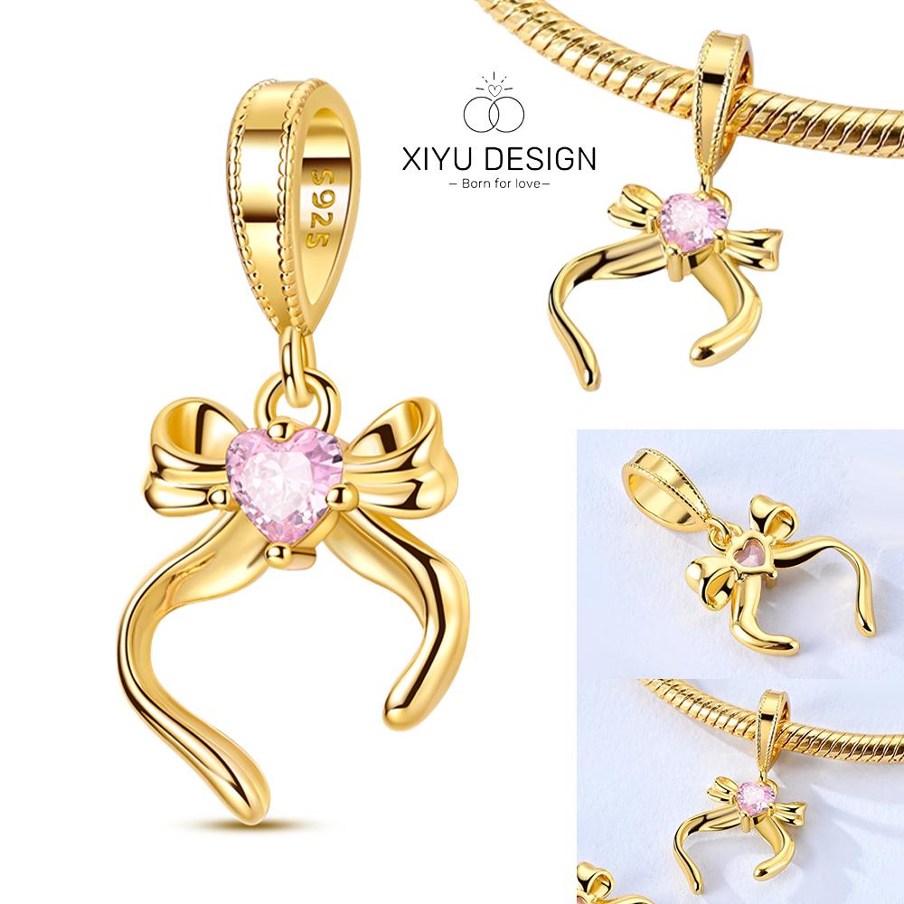 Romantic Bow Pendant Copper Golden Bow Charm Good Sisters Pendant Fit For The Brand'S Diy Bracelet Women Jewelry Gifts