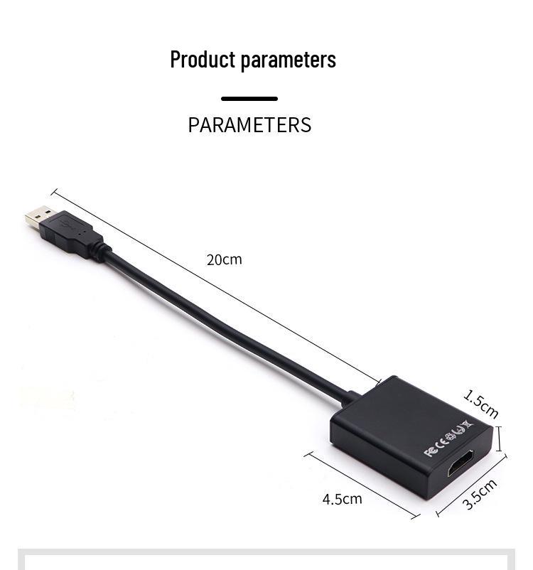 USB 2.0 To HDMI Adapter Cable, Aluminum Alloy, HD 1080P Extender