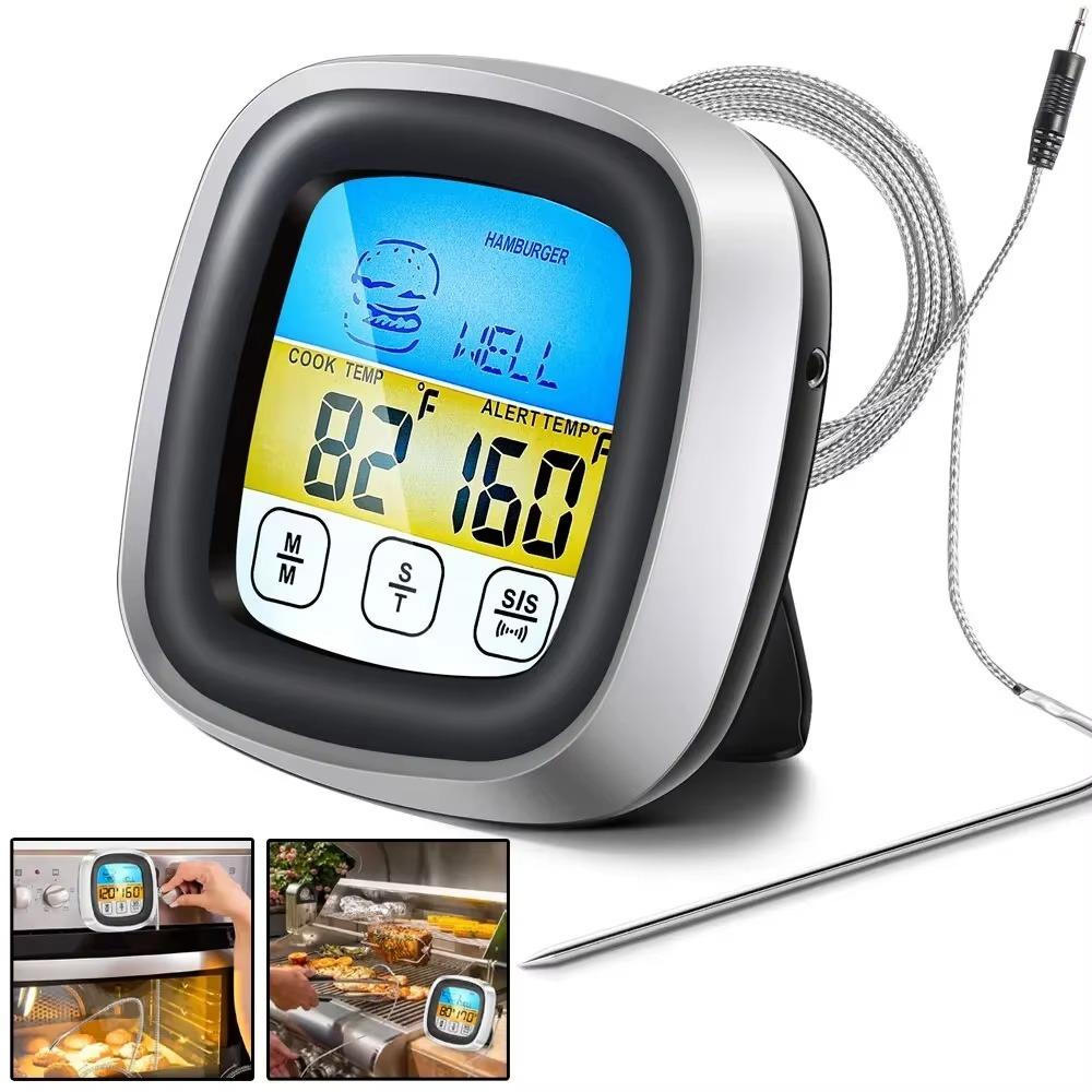 Digital Meat Thermometer With Touchscreen/Backlight-BBQ Grill Probe for Steak 8 Presets Timer/Magnetic Base