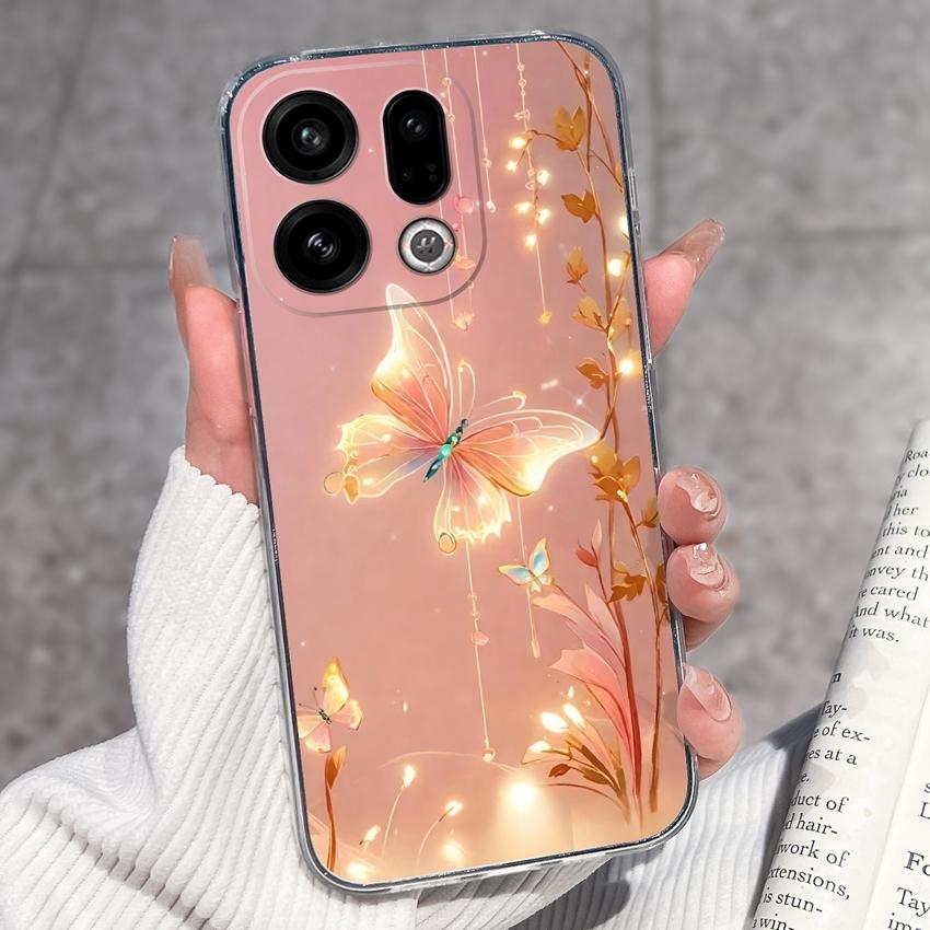 For Oppo Find X9 X8 X7 X5 Pro X2 Lite Reno8 Pro Pro+ Phone Case Black Cat Wine Glass Patterns Transparent TPU Protection Covers For Oppo Bumper Casing