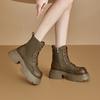 Leather Martin Boots Women's Autumn Thick-soled Canvas Locomotive Thin Rhubarb Boots Retro Casual Short Boots