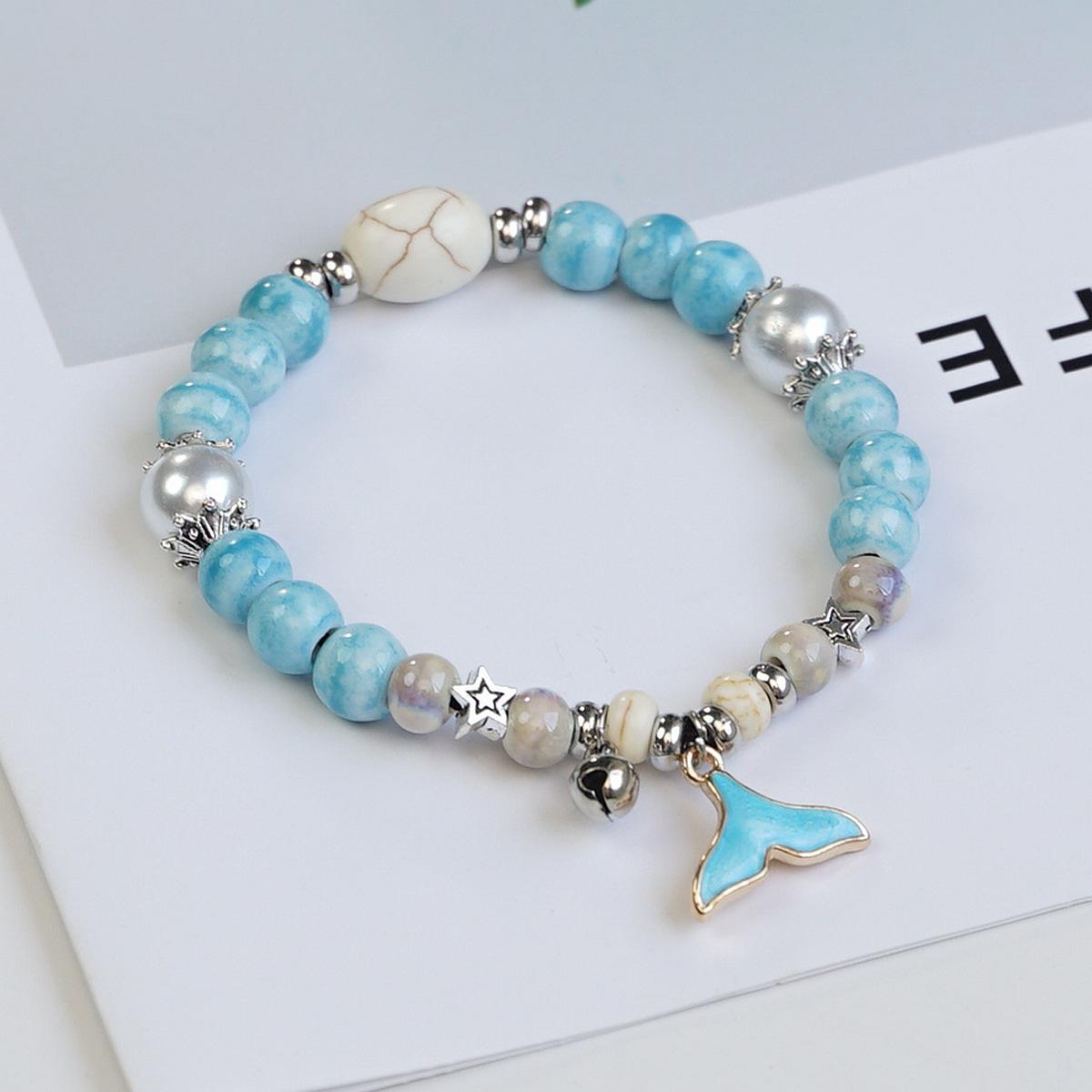 Керамический синий литературный и антикварный оригинальный свежий браслет с бусинами