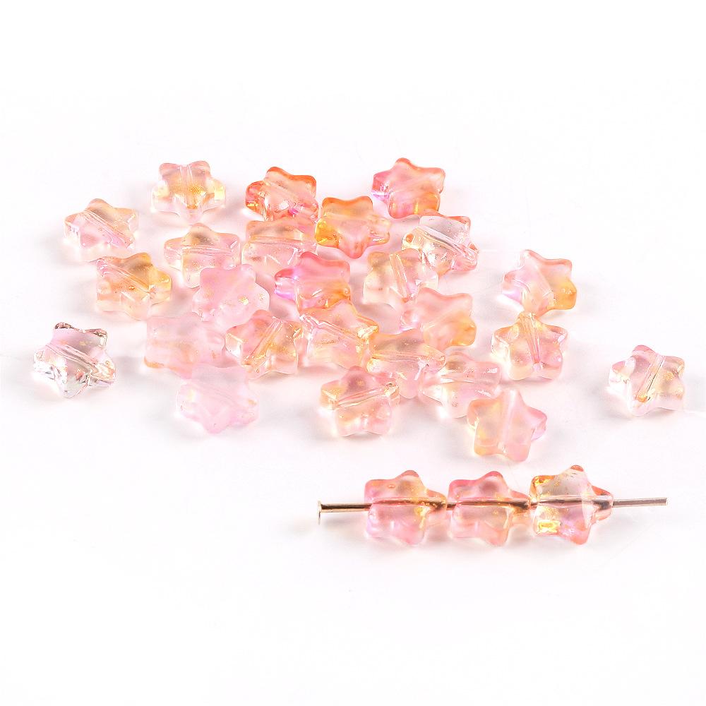 8Mm Gradual Change Three-Dimensional Pentagram Glass Beads Gold-Painted Stars Loose Beads Diy String Beads Antique Hairpin Necklace Accessories