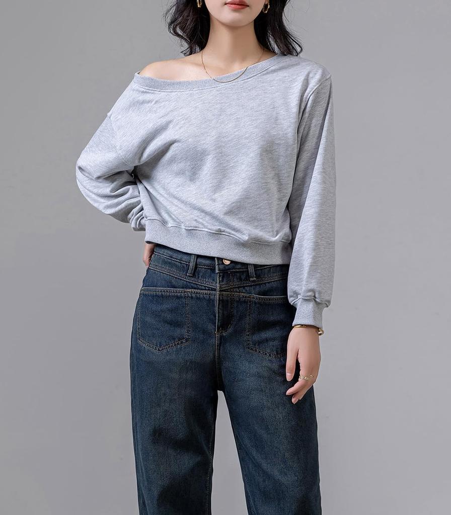 DAYCLOSET Pullover Short Medium Cold Tops2145 Women's One-Shoulder Sweatshirt, 2-Way, Length, Weight, Weather, Spring, Autumn, Winter, (JP, Alphabet,