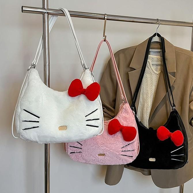 Bowknot Plush Soft Girl Backpack Pu Material Cartoon Shoulder Bag