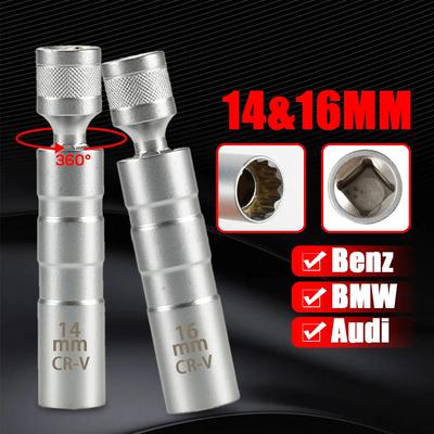 Buji Lokma Anahtarı Adaptörü 14mm16mm Set Üniversal Mafsal Manyetik Esnek Lokma İnce Duvar 3/8" Tahrikli Araba Tamir Aleti