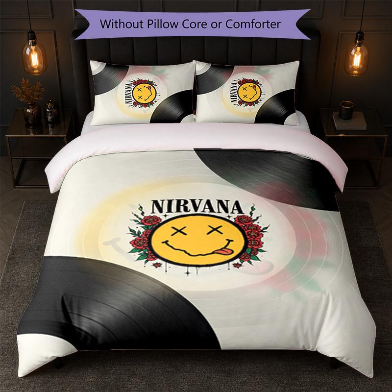 Set Biancheria da Letto 3 Pezzi Stampa Nirvana Copripiumino con Due Federe Biancheria da Letto Morbida per Camera da Letto Domestica