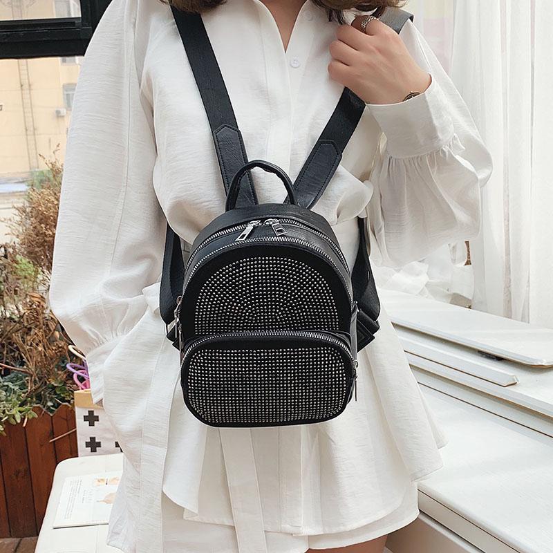 Buy Small Leather Backpack Women Crystal Backpack Cute Black Backpack