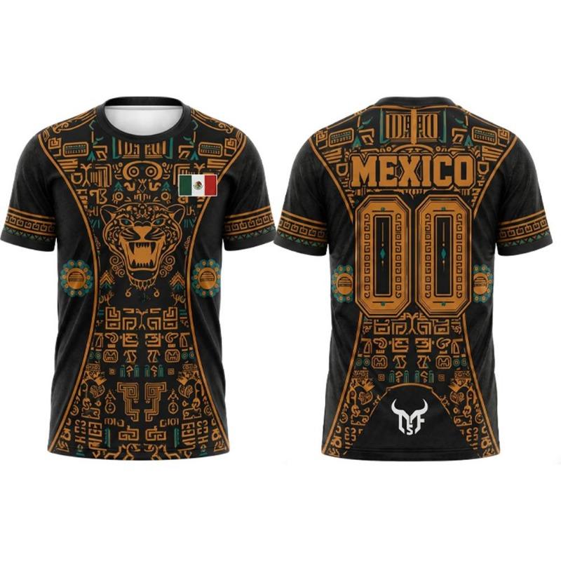 Mexikanischer Stil Jaguar Grafik Fußball T-Shirt Herren Sommer Atmungsaktiv Mexikanische Flagge 3D Gedrucktes Trikot Unisex Lässig Streetwear Oberteil