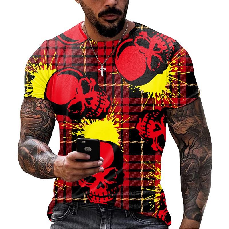 Skull T-shirt Short Sleeve Summer Trendy Men's Hot 3D Digital Printed Top Shirt