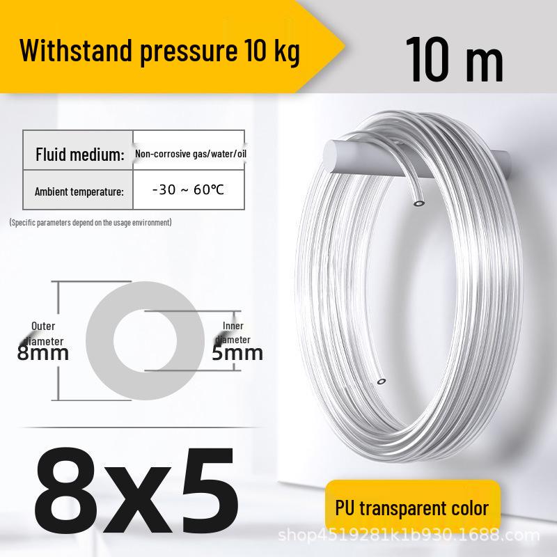 Zhuo Ji 8mm High-Pressure Transparent PU Air Hose for Air Compressors (Sizes: 4/6/10/12/14/16)