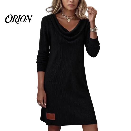 Comfortable Daily Dress Cowl Neck Knit for Women, Long Sleeve Ribbed Stylish Casual Women Mini Sweater Dress, Fall Spring Outfits Beach