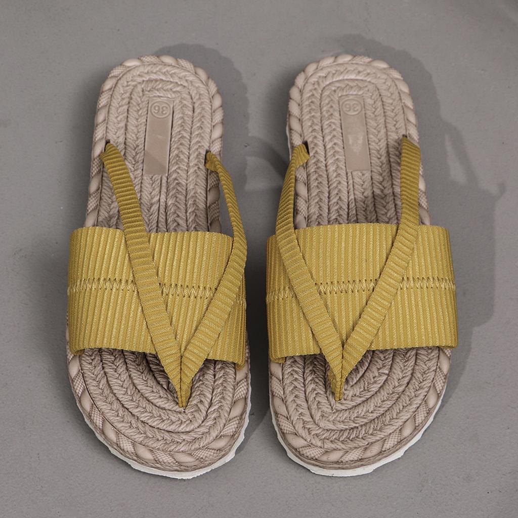 Fashion Green Fabric Flip Sole Summer Beach Shoes with Flat Heels and Slippers for Women's Simple One Line Beach Flat Shoes
