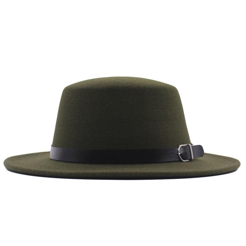 European and American new flat-brimmed flat-top hat woolen top hat women's fashion black belt jazz hat Panama hat