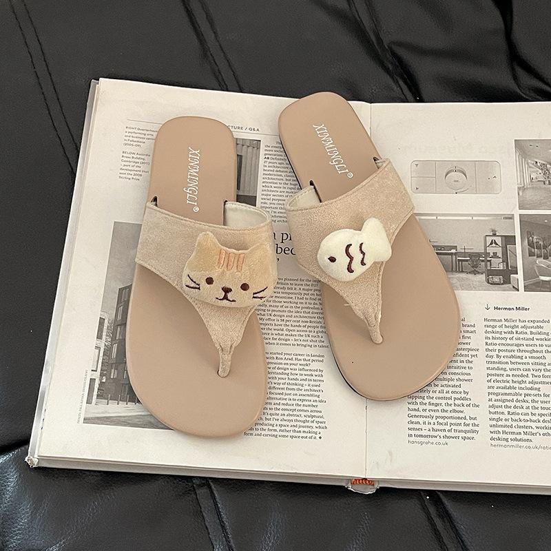 Cute cartoon kitten little fish flip-flops lady summer retro casual non-slip breathable versatile foot sandals
