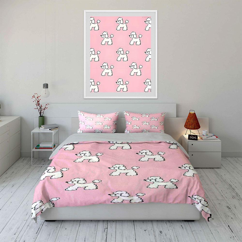 Cartoon Poodle Pink Set Decoration Soft Skin-Friendly Bedding Set Includes 1 Duvet Cover And 2 Pillowcase Gift