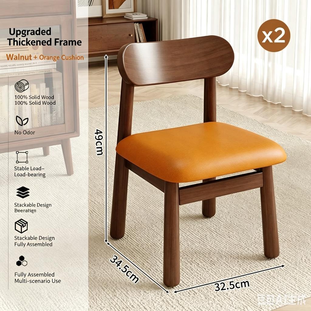 Solid Wood Backrest Stool Soft Cushioned Small Dining Chair Stackable Low Bench Home Living Room Tea Table Kids Seat New Chinese Style Furniture