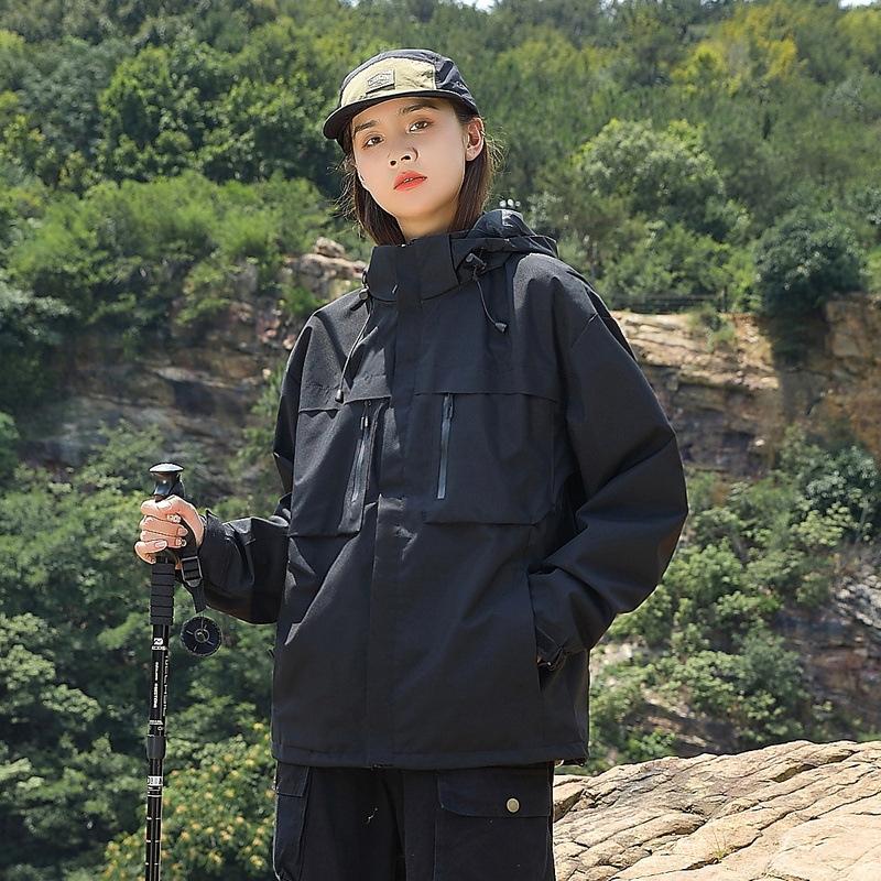 Autumn Couple Color Matching Jacket Thin Single Punch Splicing Trench Coat Loose Outdoor Windproof and Waterproof