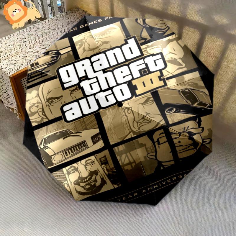 Vibrant Grand Theft Auto V Artwork Folding Umbrella 8 Paraphenoid Bones Durable Three Folds Sun Umbrella Gift