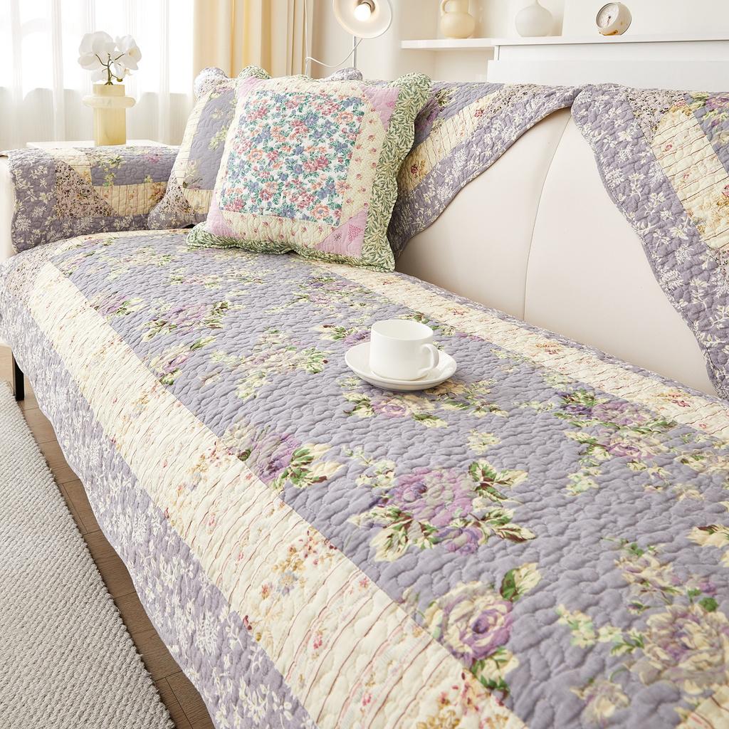 Korean Style Small Floral Pure Cotton Sofa Cushion for Living Room Pets Kids Furniture Protector Washable Removable Couch Covers