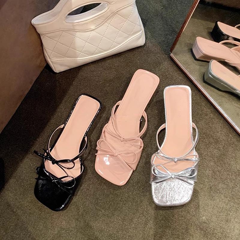 Summer New Style.cm~ Temperament Square Head Double Bow with Versatile Sandals