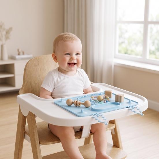 Multi-functional Activity Pad Silicone Baby Placemat with Suction Cup, Toddlers Eating Food Mat Mats Anti-fall Rope, Foldable for Kids Non Slip Table