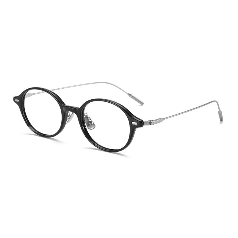 Ultra-Light Oval TR Frame Glasses with Titanium Temples, Suitable for Women's Nerdy Academic Style, Model Ti0046 (Lens Customizable)