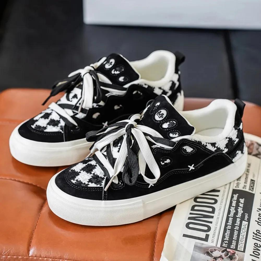 Men's Vulcanized Shoes, A Niche Color-blocked New Lace-up Flat Heel Trend Brand, Four-season Anti-slip Soft-soled Board Shoes