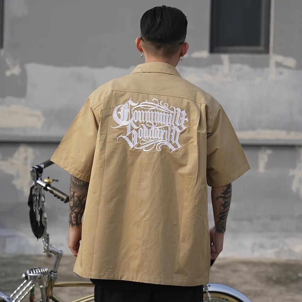 STREETRICH Harajuku Lapel Letter Print Short Sleeve Casual Summer Shirts Retro Hip Hop Baggy Unisex Clothing Oversized Loose Tops