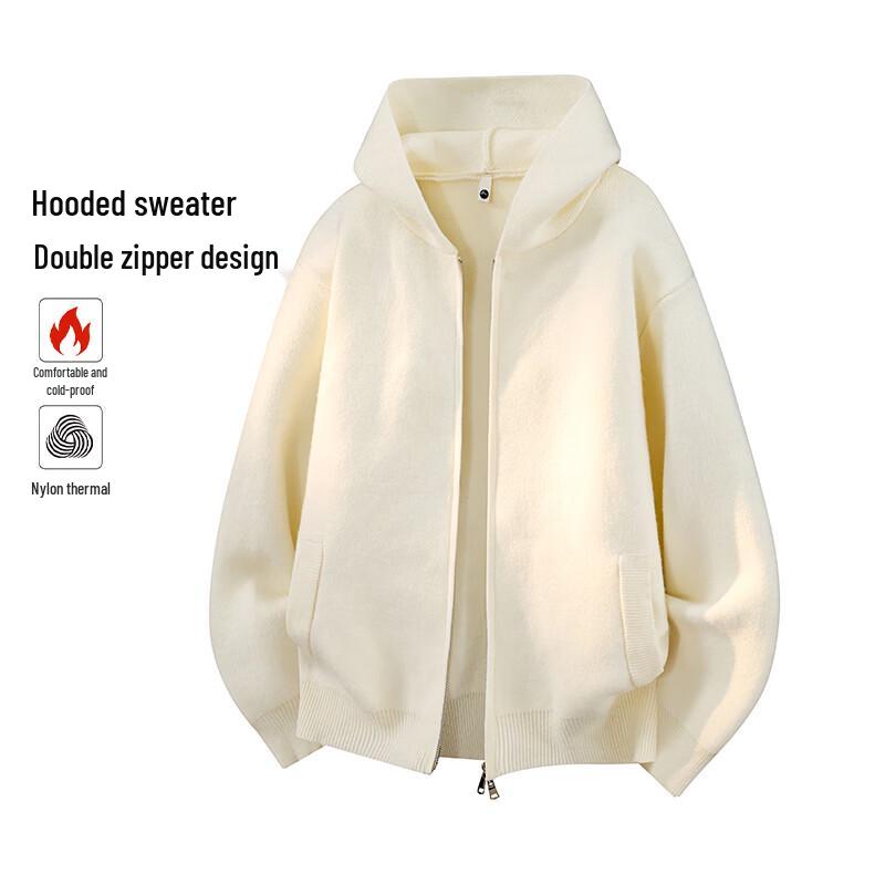 MEDE American-Style Hooded Double-Zipper Knitted Cardigan Sweater