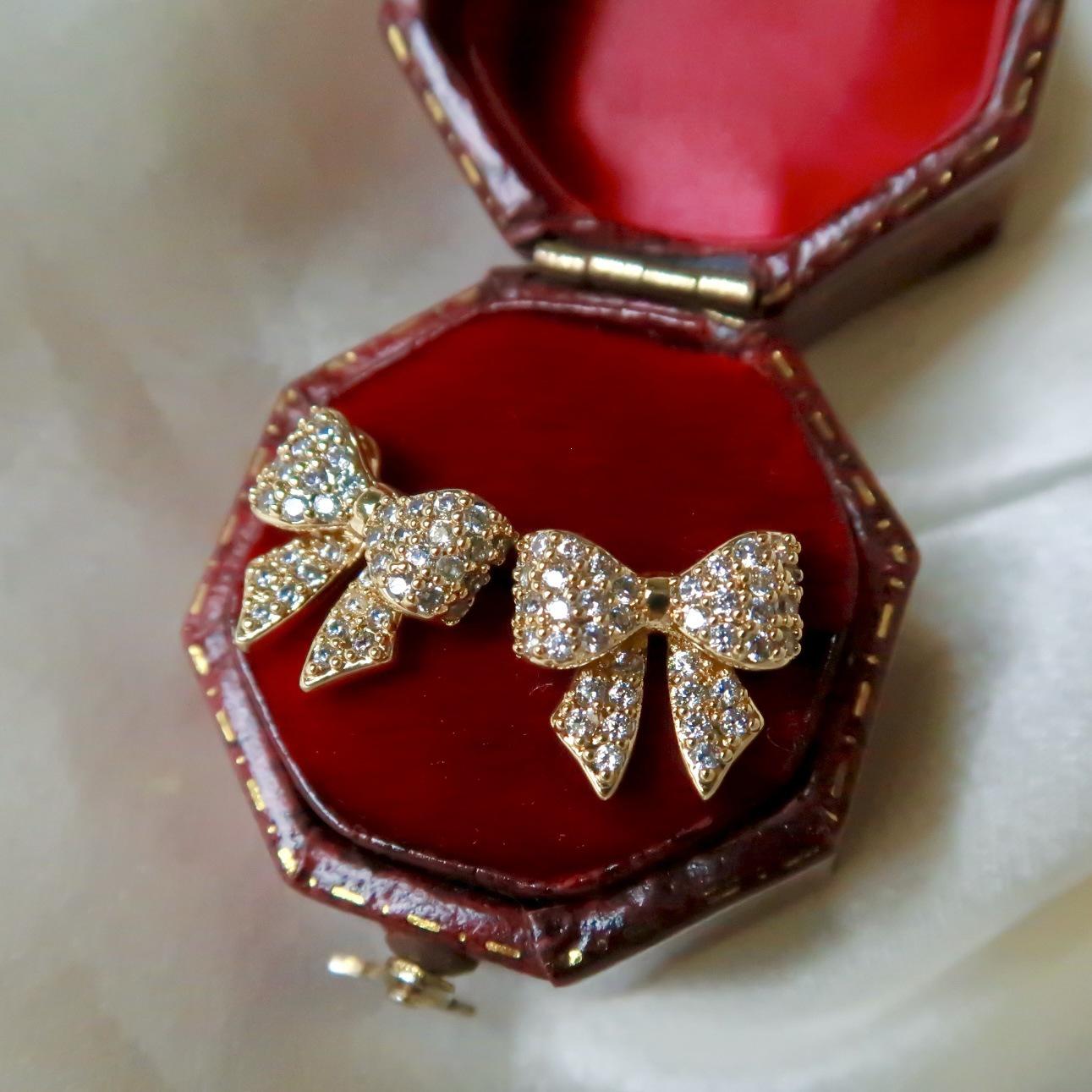 18K Gold-Plated S925 Sterling Silver Bow Earrings with Zirconia 18K Gold Pair (with earring backs)
