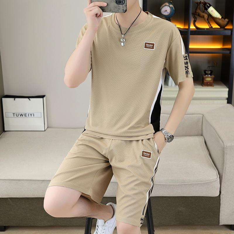 

Sports Running Short-sleeved T-shirts For Men And Women Thin Breathable Ice Silk Pants Set 2XL хаки