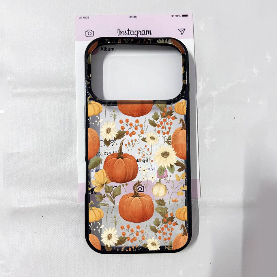 For IPhone 17Pro Hand Painted Pumpkin Leaves Flower Phone Case for IPhone 17Pro Max 17 Air 17 Shockproof Clear Hard Cover Fundas iPhone Air