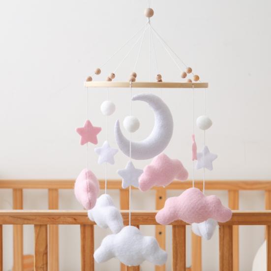 Baby Cloud Mobile for Crib Handmade Felt Nursery Decor with Stars Moon Soft Stroller Hanging Toy Gift for Boys Girls