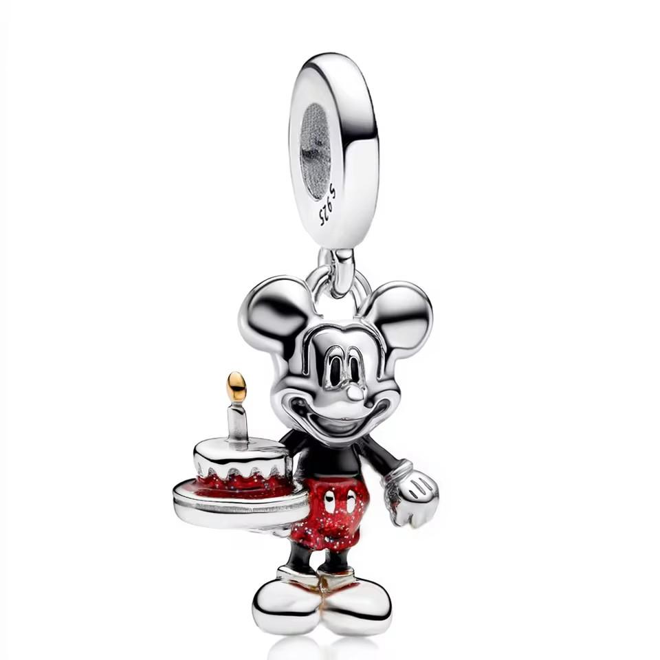 Fashionable 925 Silver Mickey Minnie Stitch Dangle Charms Bracelet Enamel Cartoon DIY Jewelry Gift