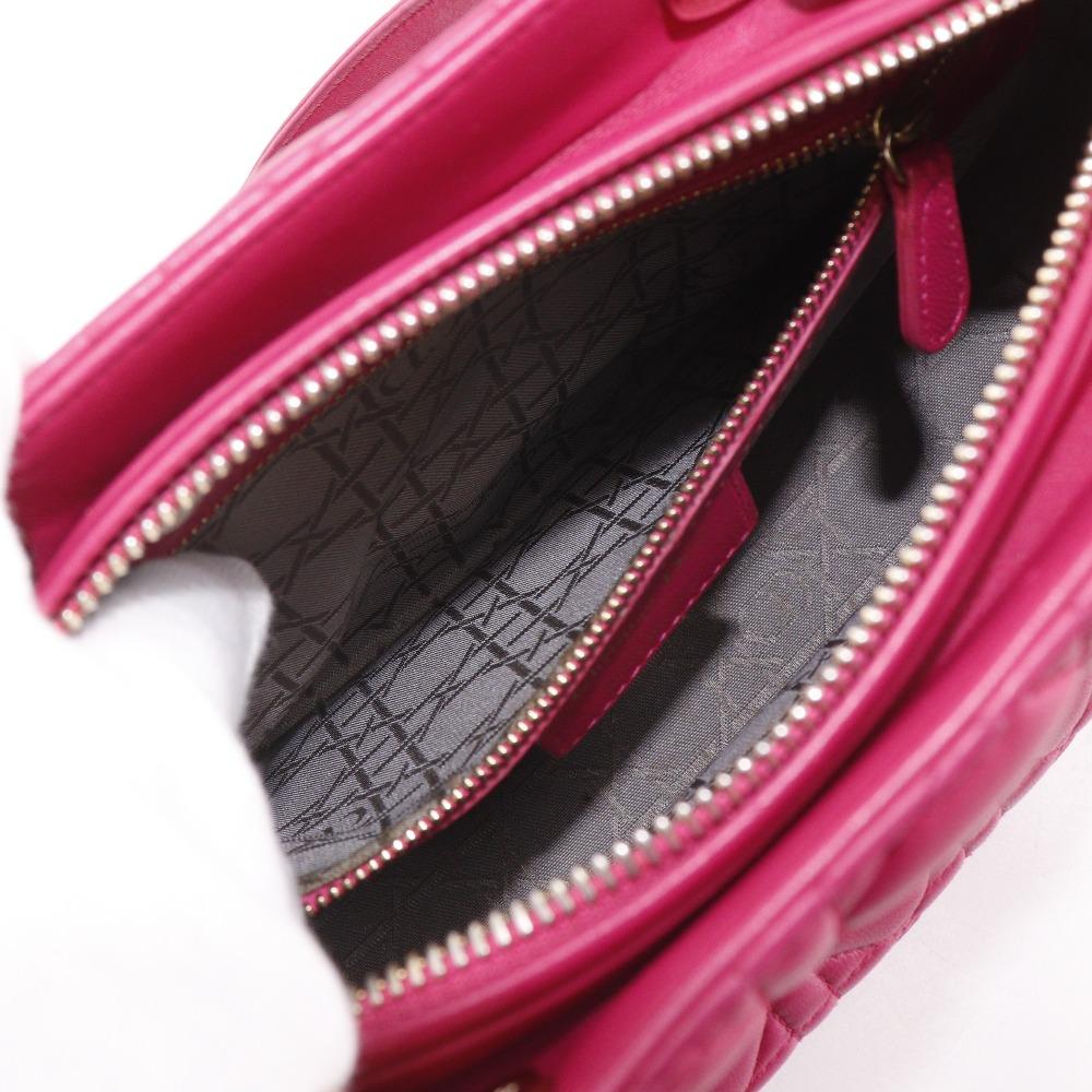 Dior Lady Dior Medium Handbag Canage Pink Lambskin Women Used