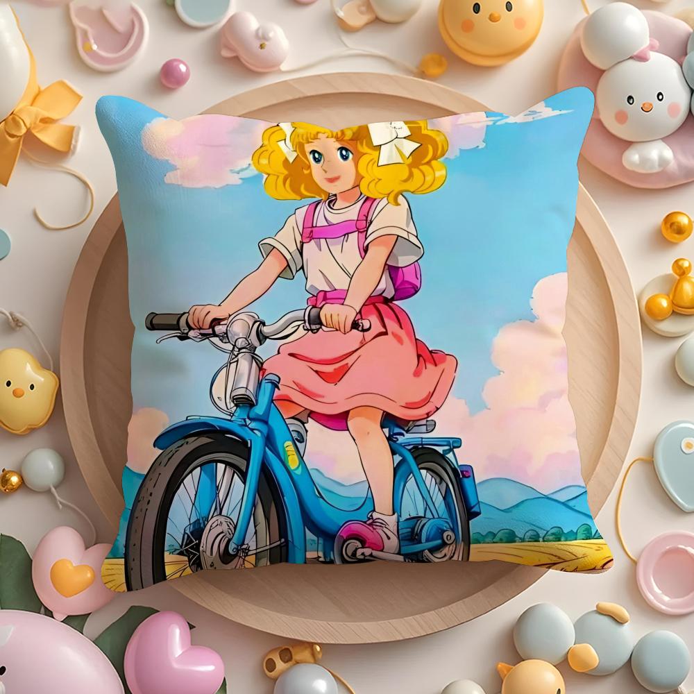 C-Candy Candy Anime Cushion Cover Plush Fabric Soft Double-Sided Printed Sofa Warm Winter Home Gift Pillow Cover